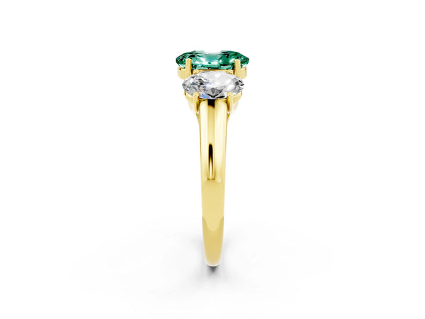 Yellow gold Three-Stone Oval Cut Green Sapphire Engagement Ring with Prong Setting
