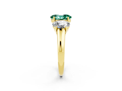 Yellow gold Three-Stone Oval Cut Green Sapphire Engagement Ring with Prong Setting_2