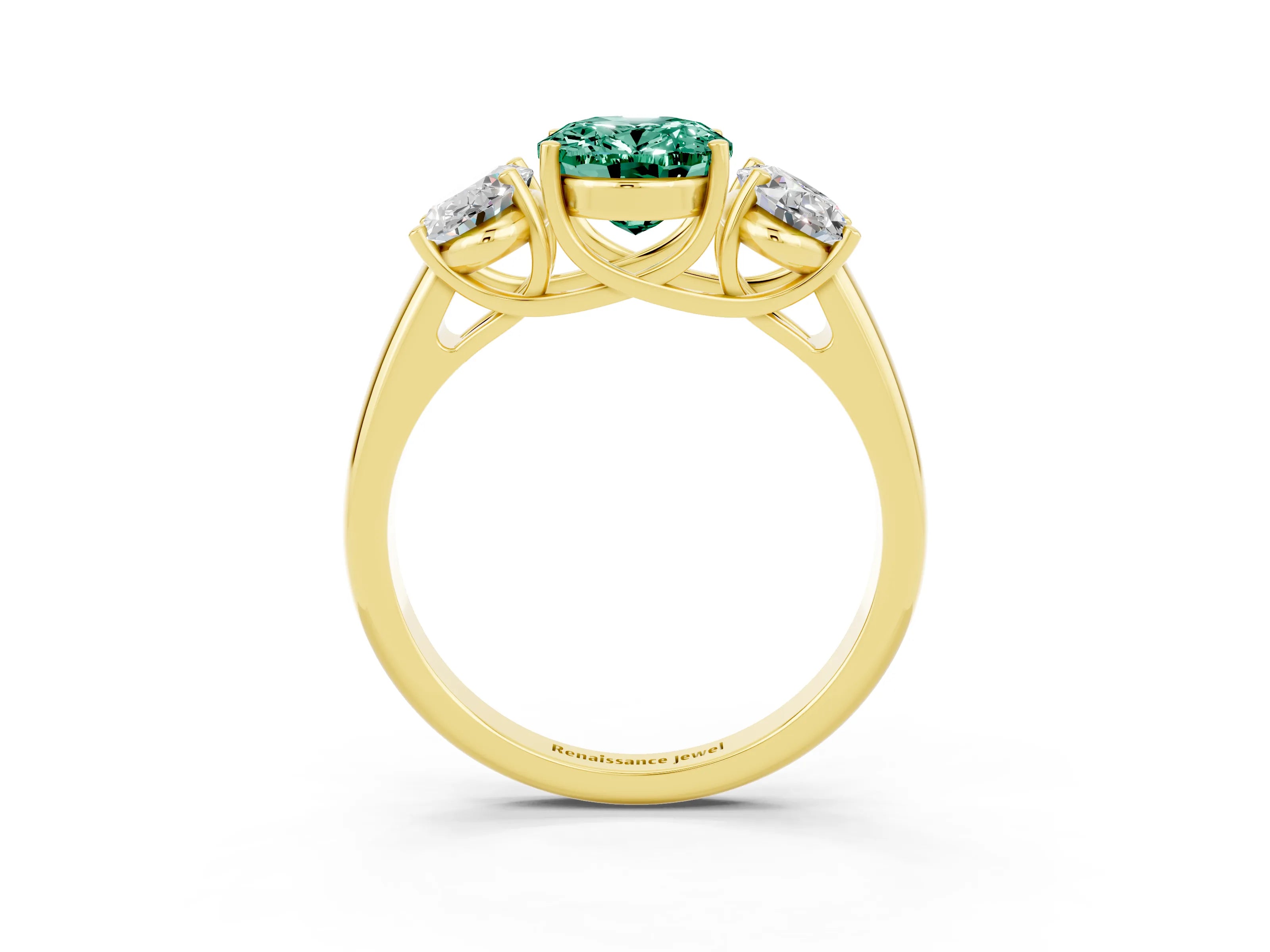 Yellow gold Three-Stone Oval Cut Green Sapphire Engagement Ring with Prong Setting_3