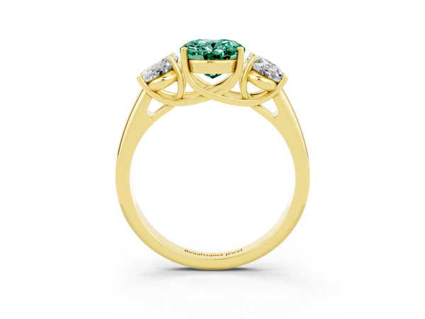 Yellow gold Three-Stone Oval Cut Green Sapphire Engagement Ring with Prong Setting