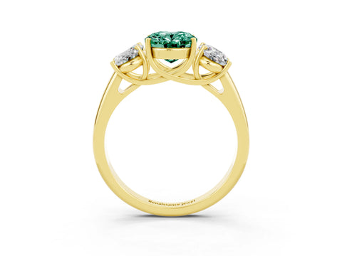 Yellow gold Three-Stone Oval Cut Green Sapphire Engagement Ring with Prong Setting_3