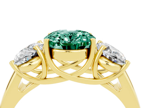 Yellow gold Three-Stone Oval Cut Green Sapphire Engagement Ring with Prong Setting_4