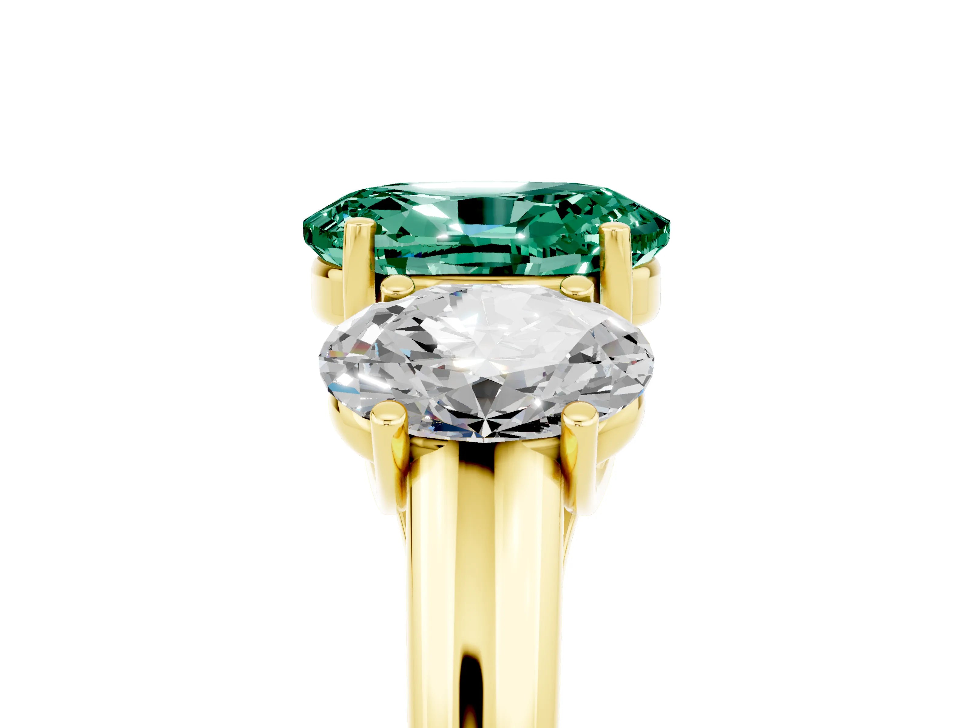 Yellow gold Three-Stone Oval Cut Green Sapphire Engagement Ring with Prong Setting_5