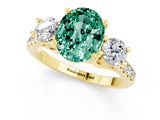 Yellow gold Three-Stone Oval Cut Green Sapphire Pavé Band with Four-Prong Setting_1