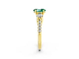 Yellow gold Three-Stone Oval Cut Green Sapphire Pavé Band with Four-Prong Setting_2