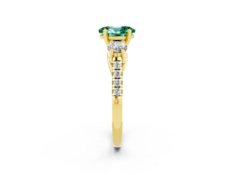 Yellow gold Three-Stone Oval Cut Green Sapphire Pavé Band with Four-Prong Setting_2