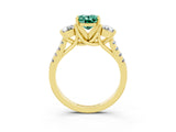 Yellow gold Three-Stone Oval Cut Green Sapphire Pavé Band with Four-Prong Setting_3