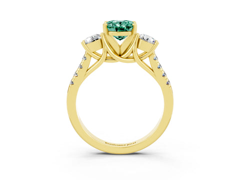 Yellow gold Three-Stone Oval Cut Green Sapphire Pavé Band with Four-Prong Setting_3