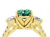 Yellow gold Three-Stone Oval Cut Green Sapphire Pavé Band with Four-Prong Setting_4
