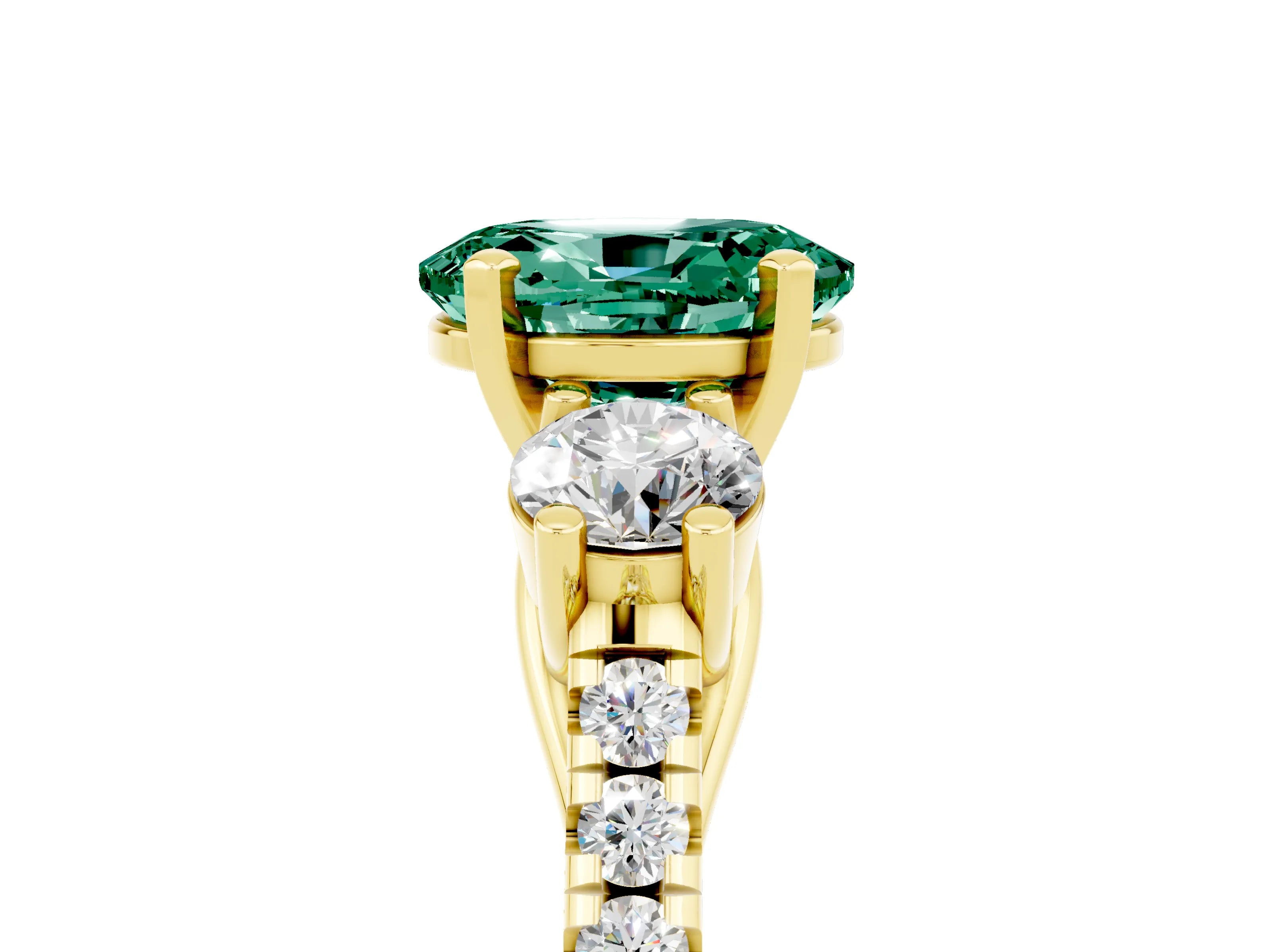 Yellow gold Three-Stone Oval Cut Green Sapphire Pavé Band with Four-Prong Setting_5