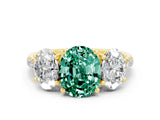Yellow gold Three-Stone Oval Cut Green Sapphire Ring with Pavé Band and Prong Setting_12
