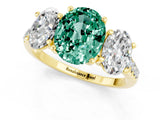 Yellow gold Three-Stone Oval Cut Green Sapphire Ring with Pavé Band and Prong Setting_13