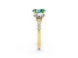 Yellow gold Three-Stone Oval Cut Green Sapphire Ring with Pavé Band and Prong Setting_14
