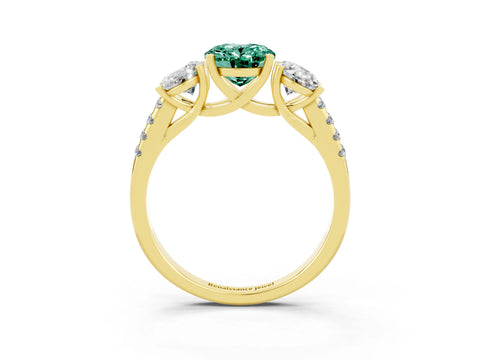 Yellow gold Three-Stone Oval Cut Green Sapphire Ring with Pavé Band and Prong Setting_15
