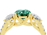 Yellow gold Three-Stone Oval Cut Green Sapphire Ring with Pavé Band and Prong Setting_16