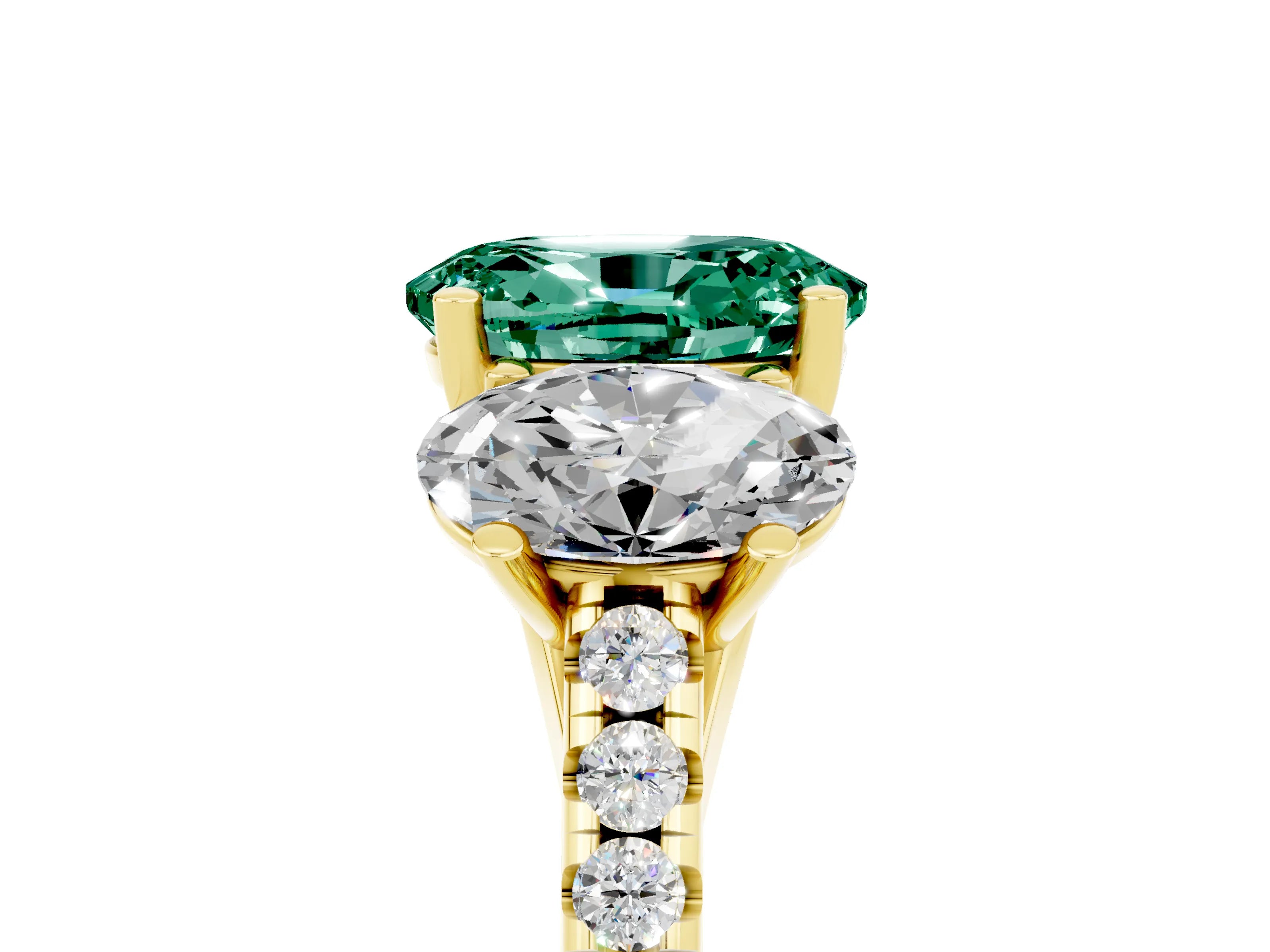 Yellow gold Three-Stone Oval Cut Green Sapphire Ring with Pavé Band and Prong Setting_17