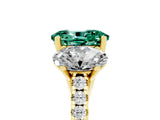 Yellow gold Three-Stone Oval Cut Green Sapphire Ring with Pavé Band and Prong Setting_17