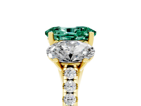 Yellow gold Three-Stone Oval Cut Green Sapphire Ring with Pavé Band and Prong Setting_17