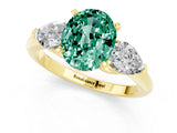 Yellow gold Three-Stone Oval Cut Green Sapphire Ring with Pear Side Stones and Four-Prong Setting_1