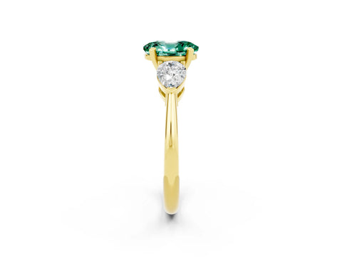 Yellow gold Three-Stone Oval Cut Green Sapphire Ring with Pear Side Stones and Four-Prong Setting_2