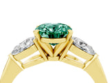 Yellow gold Three-Stone Oval Cut Green Sapphire Ring with Pear Side Stones and Four-Prong Setting_4