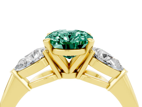 Yellow gold Three-Stone Oval Cut Green Sapphire Ring with Pear Side Stones and Four-Prong Setting_4
