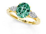 Yellow gold Three-Stone Oval Cut Green Sapphire Ring with Pear  Side Stones in Four-Prong Setting_13