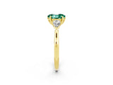 Yellow gold Three-Stone Oval Cut Green Sapphire Ring with Pear  Side Stones in Four-Prong Setting_14