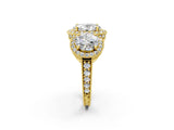 Yellow gold Three-Stone Oval Cut Halo Diamond Milgrain Band with Four-Prong Setting_5