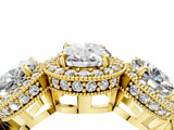 Yellow gold Three-Stone Oval Cut Halo Diamond Milgrain Band with Four-Prong Setting_7