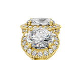 Yellow gold Three-Stone Oval Cut Halo Diamond Milgrain Band with Four-Prong Setting_8