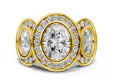 Yellow gold Three-Stone Oval Cut Halo Pavé Diamond Ring_3