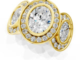 Yellow gold Three-Stone Oval Cut Halo Pavé Diamond Ring_4