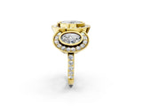 Yellow gold Three-Stone Oval Cut Halo Pavé Diamond Ring_5
