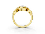 Yellow gold Three-Stone Oval Cut Halo Pavé Diamond Ring_6