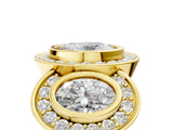 Yellow gold Three-Stone Oval Cut Halo Pavé Diamond Ring_8