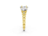 Yellow gold Three-Stone Oval Cut Moissanite Braided Band Ring with Four-Prong Setting_14