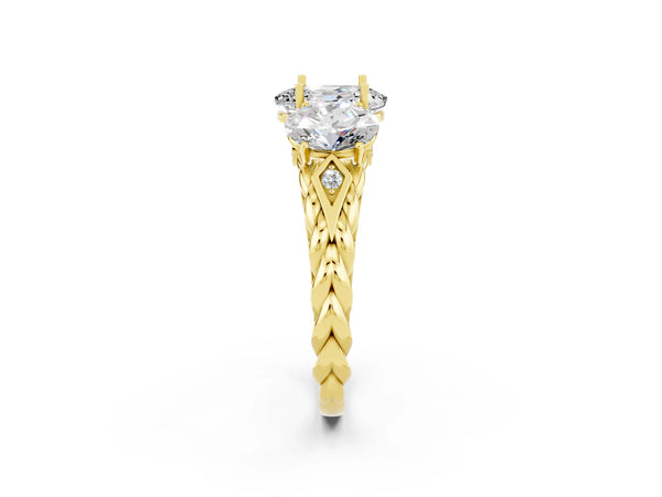 Yellow gold Three-Stone Oval Cut Moissanite Braided Band Ring with Four-Prong Setting