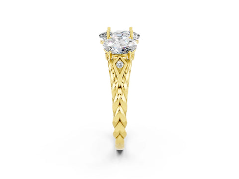 Yellow gold Three-Stone Oval Cut Moissanite Braided Band Ring with Four-Prong Setting_14