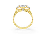 Yellow gold Three-Stone Oval Cut Moissanite Braided Band Ring with Four-Prong Setting_15