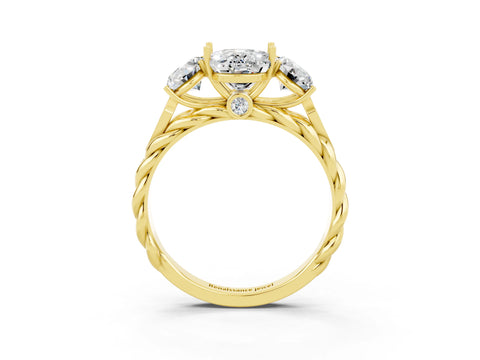 Yellow gold Three-Stone Oval Cut Moissanite Braided Band Ring with Four-Prong Setting_15