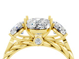 Yellow gold Three-Stone Oval Cut Moissanite Braided Band Ring with Four-Prong Setting_16