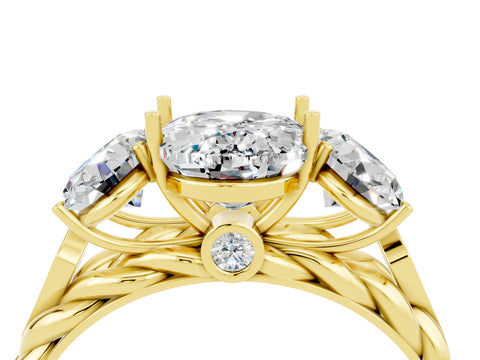 Yellow gold Three-Stone Oval Cut Moissanite Braided Band Ring with Four-Prong Setting_16