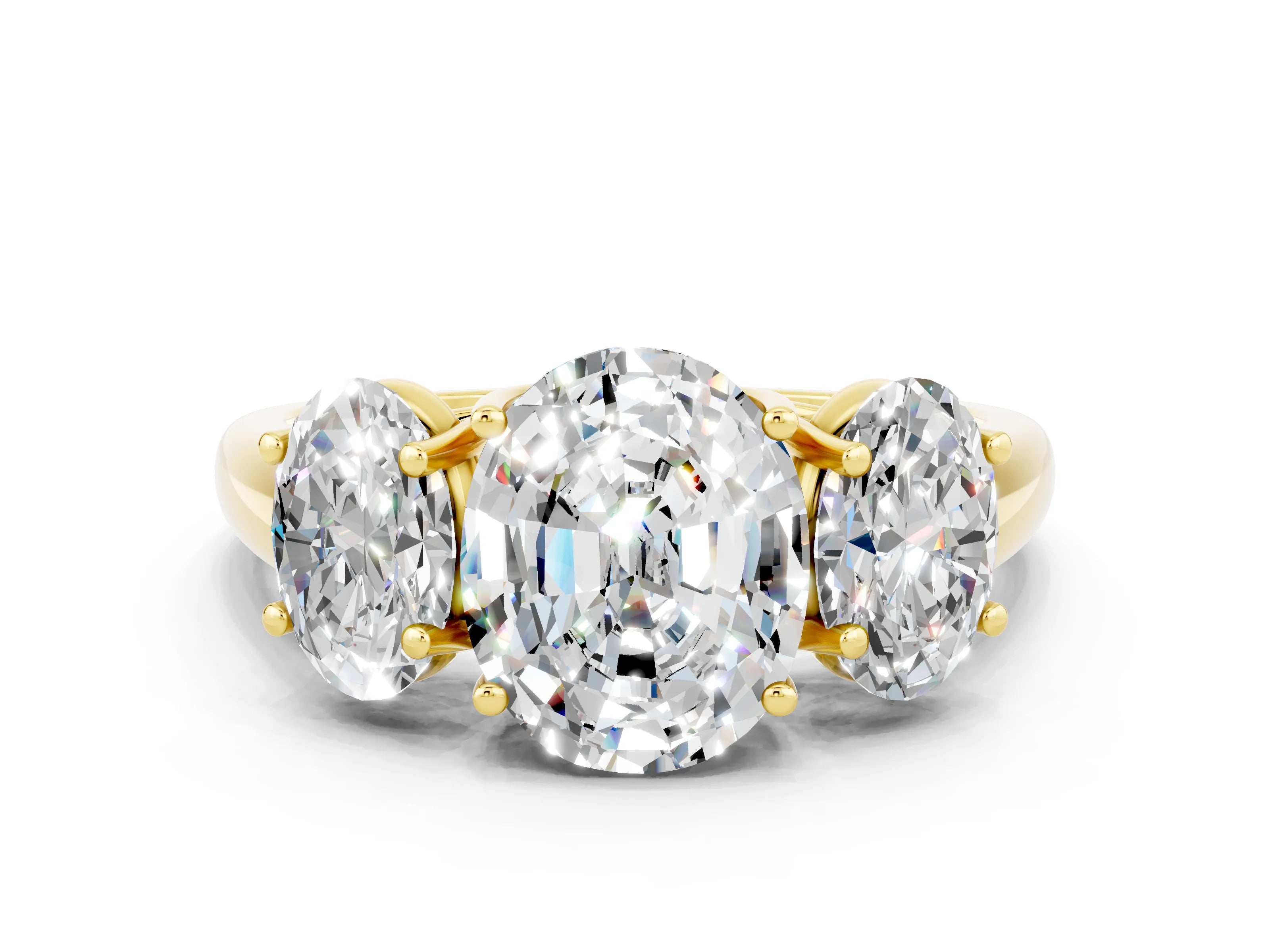 Yellow gold Three-Stone Oval Cut Moissanite Engagement Ring with Prong Setting