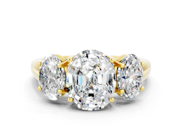Yellow gold Three-Stone Oval Cut Moissanite Engagement Ring with Prong Setting