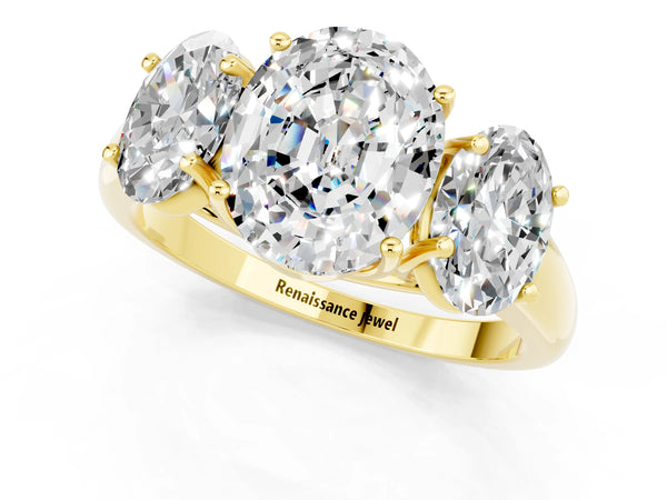 Yellow gold Three-Stone Oval Cut Moissanite Engagement Ring with Prong Setting