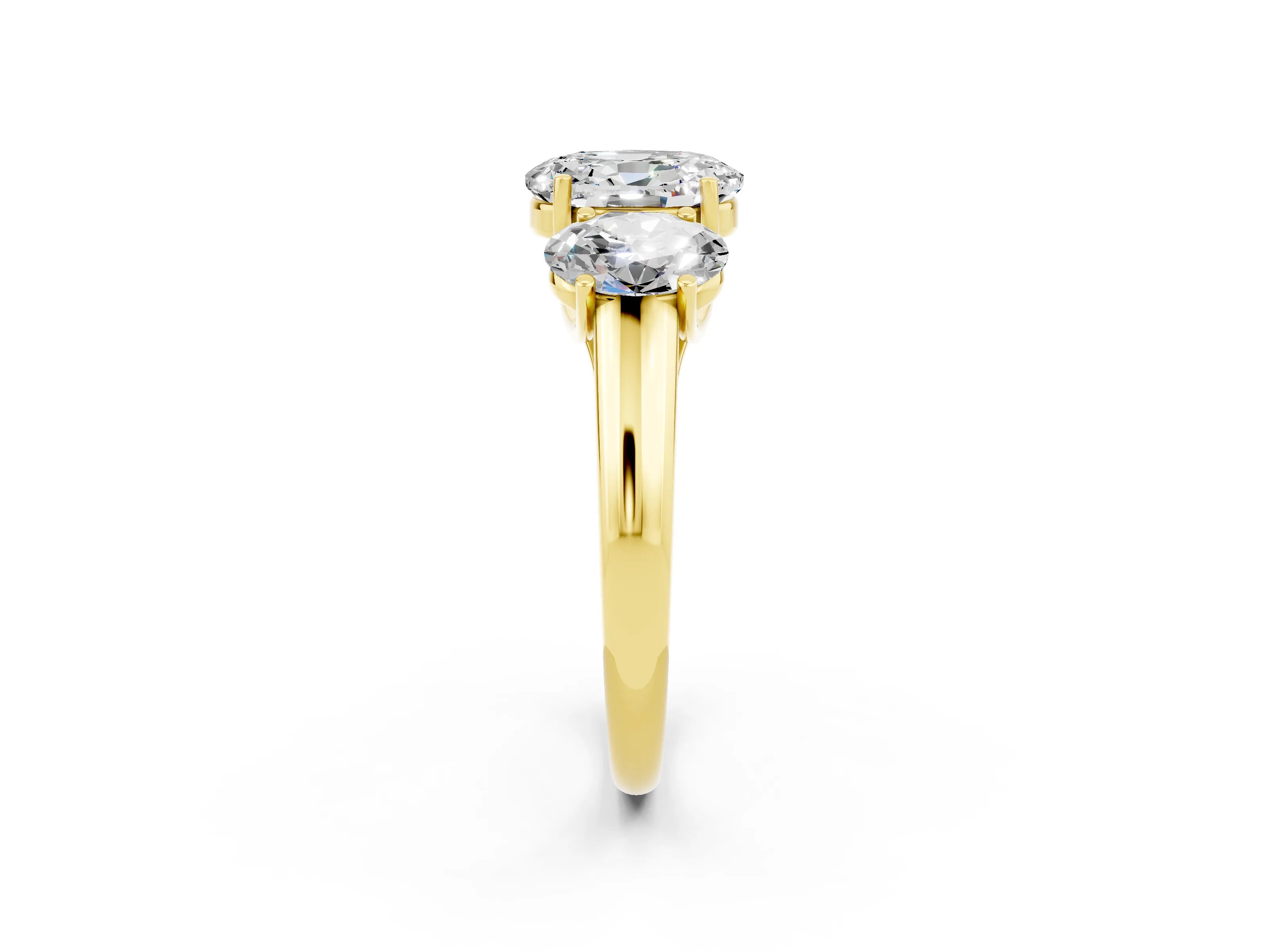 Yellow gold Three-Stone Oval Cut Moissanite Engagement Ring with Prong Setting_2