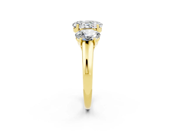 Yellow gold Three-Stone Oval Cut Moissanite Engagement Ring with Prong Setting