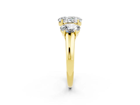 Yellow gold Three-Stone Oval Cut Moissanite Engagement Ring with Prong Setting_2
