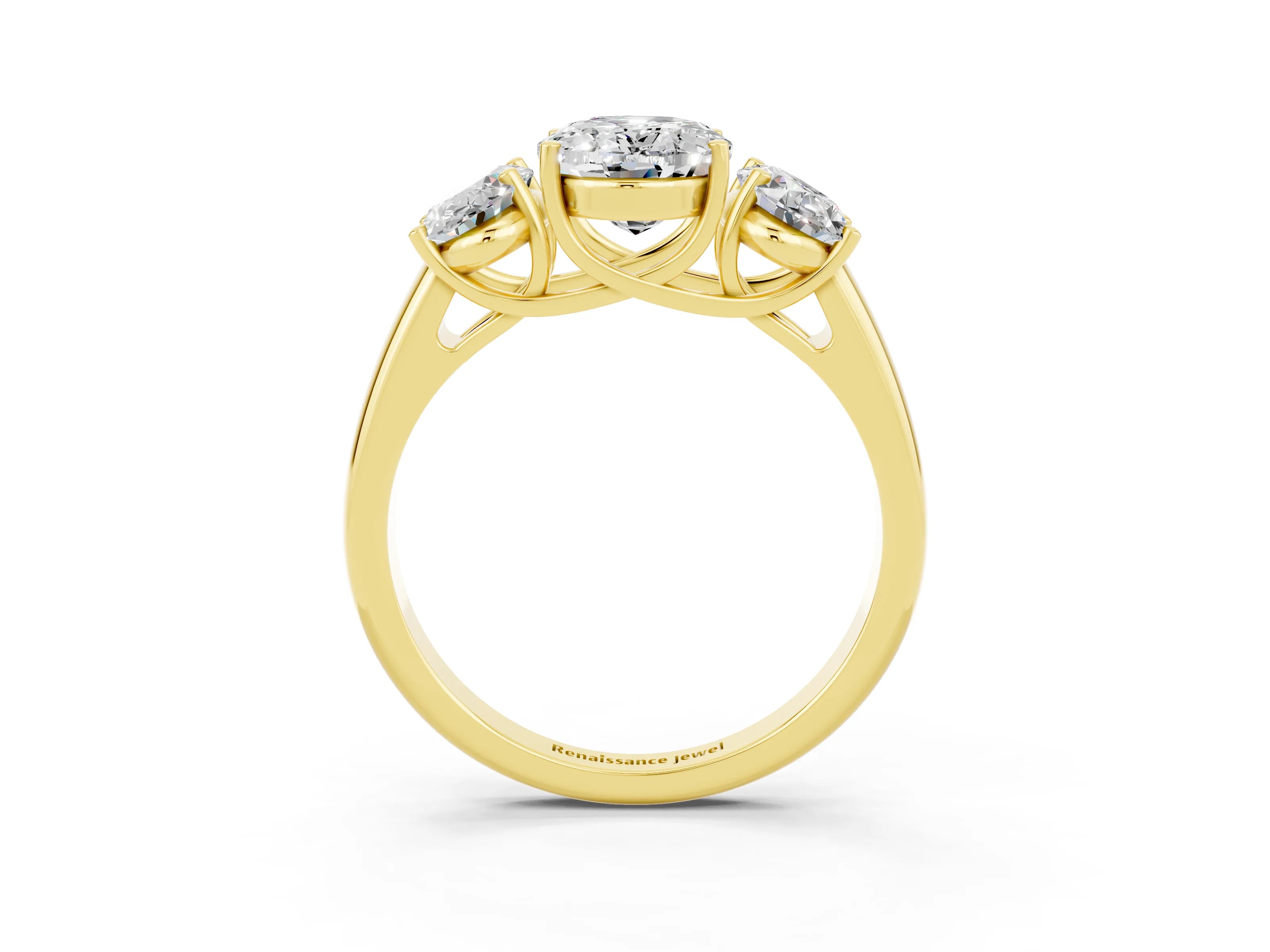 Yellow gold Three-Stone Oval Cut Moissanite Engagement Ring with Prong Setting_3